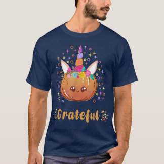 Thanksgiving Cute Girl Unicorn Pumpkin  Grateful k T-Shirt