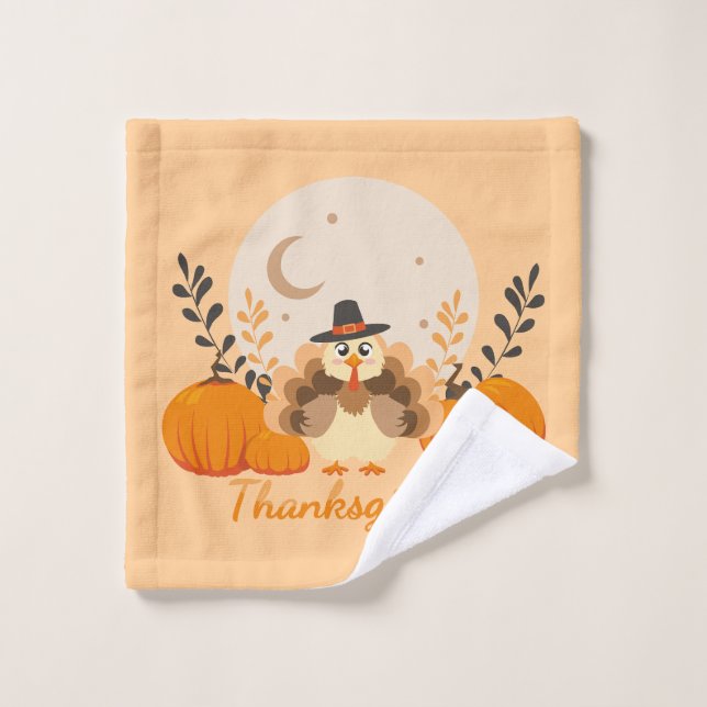 Thanksgiving Cute Orange Turkey Pumpkin  Wash Cloth (Wash Cloth)