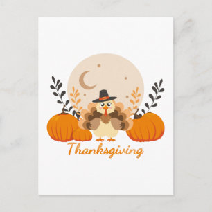 Thanksgiving Cute Turkey Pumpkin Moon Postcard