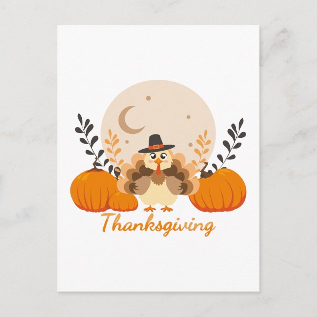 Thanksgiving Cute Turkey Pumpkin Moon Postcard (Front)