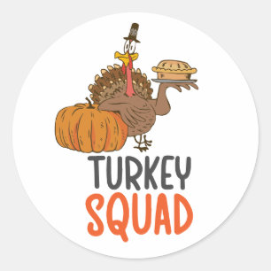Thanksgiving  Cute Turkey Squad Classic Round Sticker