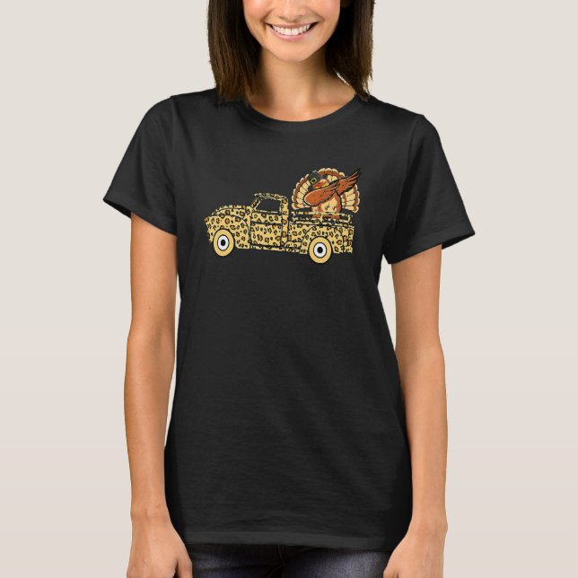 Thanksgiving Dabbing Turkey Riding Leopard Monster T-Shirt (Front)