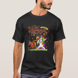 Thanksgiving Dabbing Turkey Unicorn In Pilgrim Hat T-Shirt
