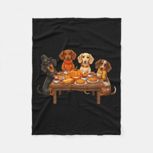 Thanksgiving Dachshund Dogs Dinner Feast Fall Men  Fleece Blanket