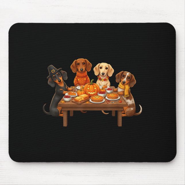 Thanksgiving Dachshund Dogs Dinner Feast Fall Men  Mouse Pad (Front)