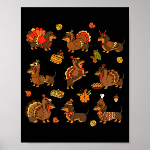Thanksgiving Dachshund Funny Turkey Wiener Dog Adu Poster
