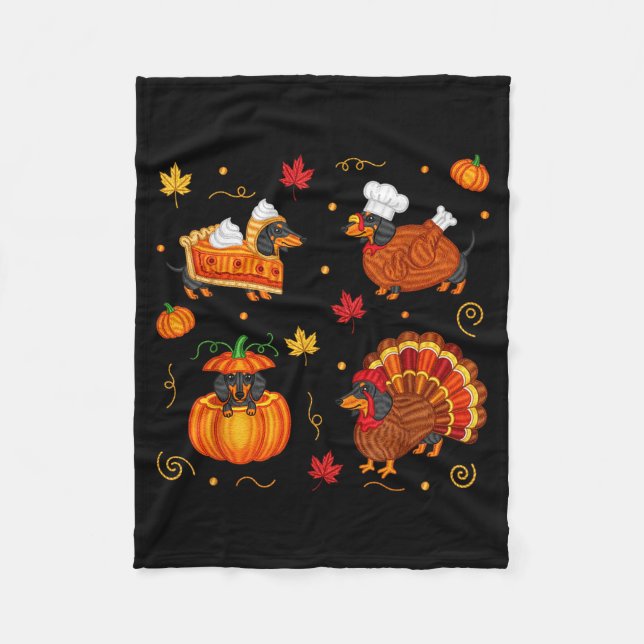 Thanksgiving Dachshund Weiner Dog Turkey Cute Pump Fleece Blanket (Front)