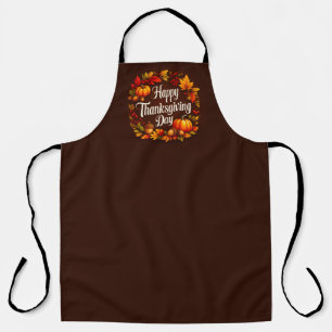 Thanksgiving Day Apron with pumpkin, leaves, acons