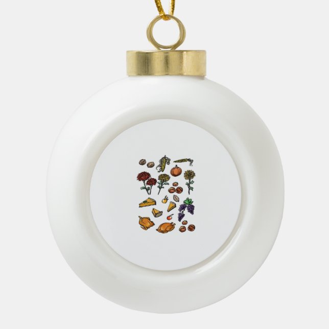 Thanksgiving day autumn attributes Classic T-Shirt Ceramic Ball Christmas Ornament (Front)