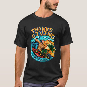 Thanksgiving Day Beach Surfing Turkey Boys Girls T-Shirt