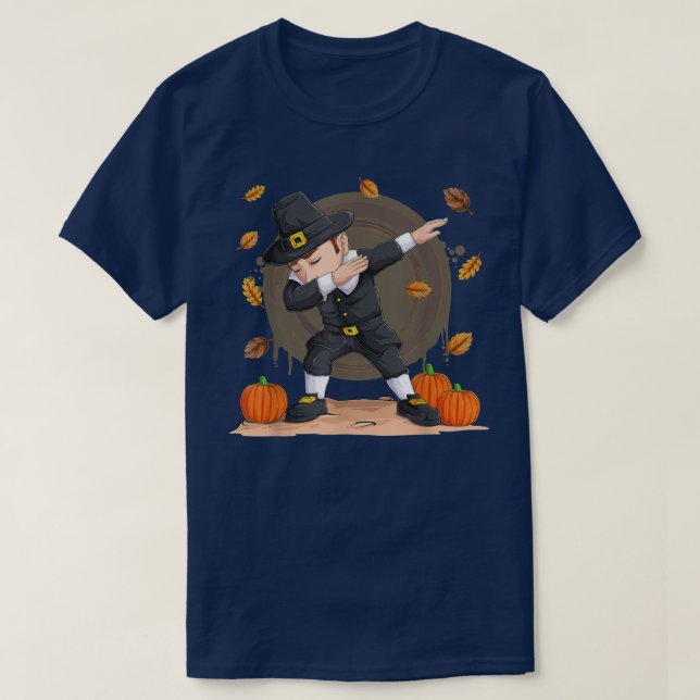 Thanksgiving Day Costume Dabbing Pilgrim T-Shirt (Design Front)