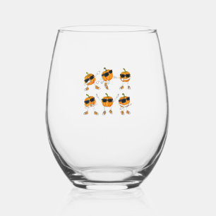 Thanksgiving Day Dancing Pumpkin Boys Girls Kids  Stemless Wine Glass