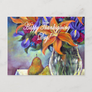 Thanksgiving Day Flowers & Pears Painting - Multi Holiday Postcard