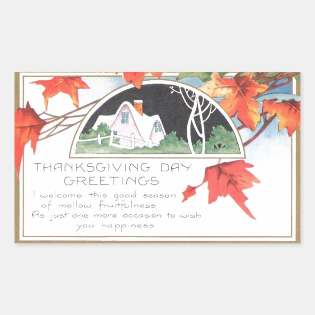 Thanksgiving Day Greetings Pink House Vintage Sticker (Front)