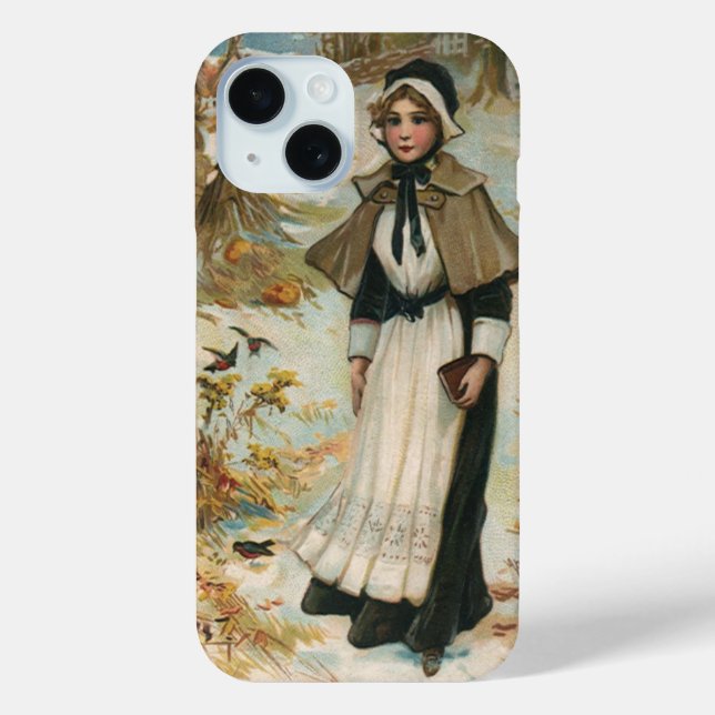Thanksgiving Day Greetings with a Pilgrim Woman Case-Mate iPhone Case (Back)