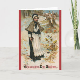 Thanksgiving Day Greetings with a Pilgrim Woman Holiday Card