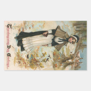 Thanksgiving Day Greetings with a Pilgrim Woman Sticker