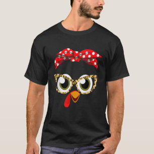 Thanksgiving Day Turkey Face Leopard Print Glasses T-Shirt