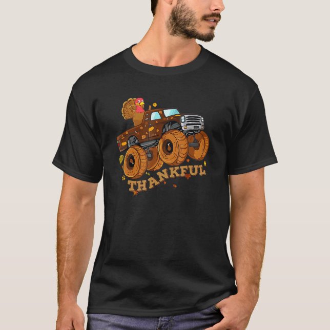 Thanksgiving Day Turkey Riding A Monster Truck T-Shirt (Front)