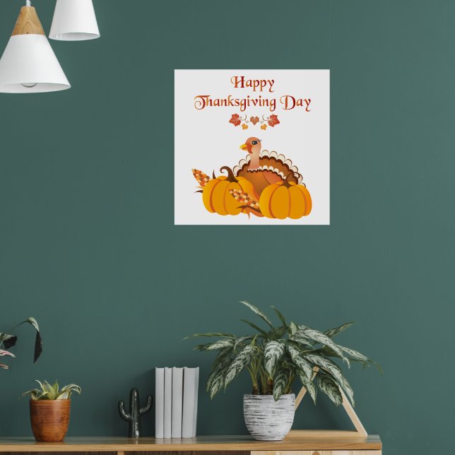 Thanksgiving day turkey with pumpkins poster (Living Room 1)