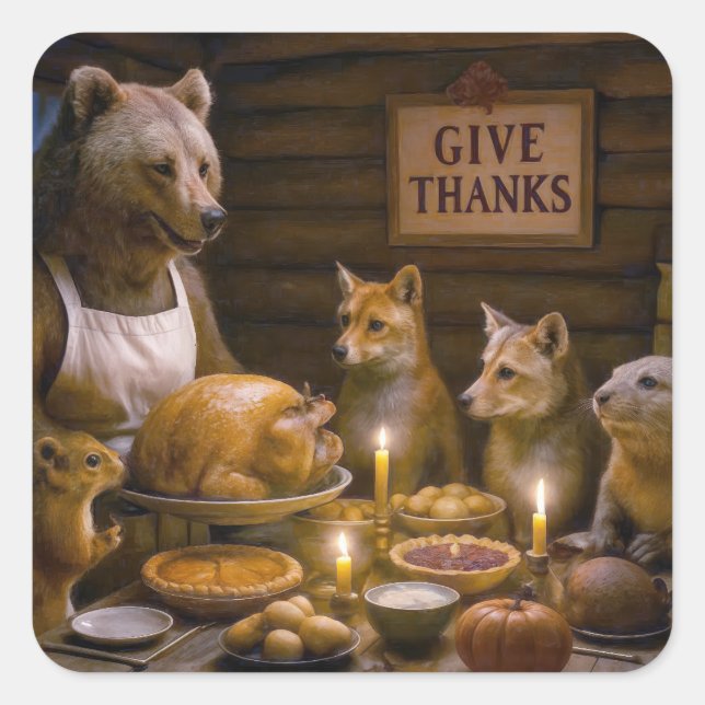Thanksgiving Day Wildlife Turkey Dinner Square Sticker (Front)