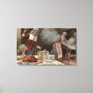 Thanksgiving DayPilgrim Dinner Scene Canvas Print