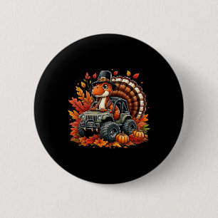 Thanksgiving Design Boys Kids Dinosaur T Rex Fall  2 Inch Round Button