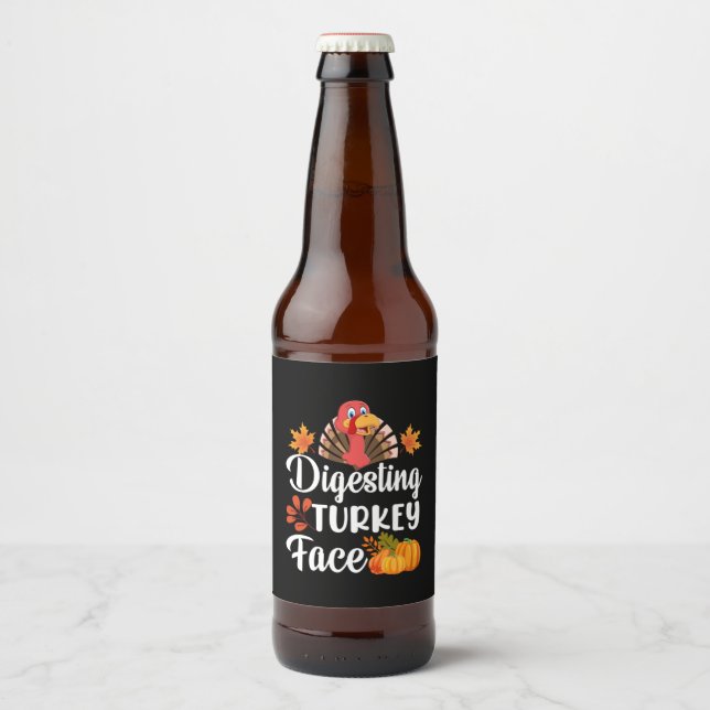 Thanksgiving Digesting Turkey Face Beer Bottle Label (Front)