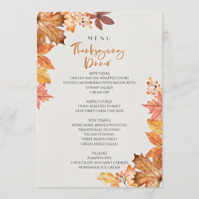 Thanksgiving dîner menu style 01.retro fall (Devant)