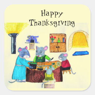 THANKSGIVING DINNER AT THE MOUSE HOUSE SQUARE STICKER