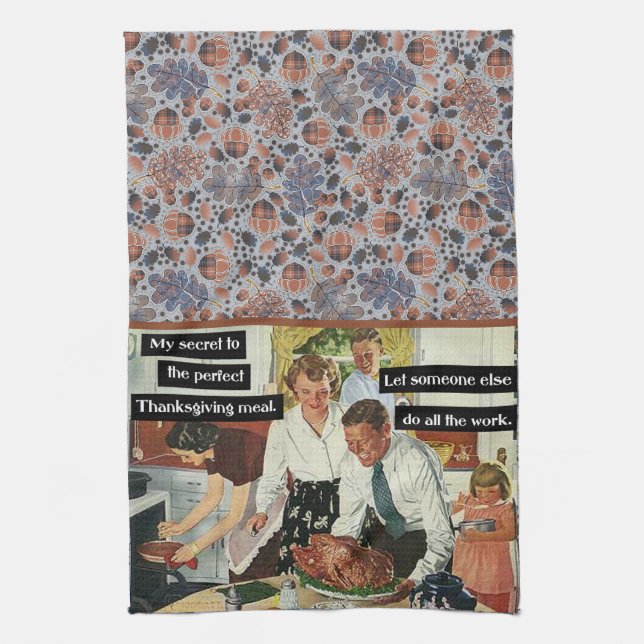 Thanksgiving Dinner Autumn Colours Acorns Plaid Kitchen Towel (Vertical)