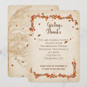 Thanksgiving Dinner autumn foliage frame Invitation