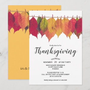 Thanksgiving Dinner Autumn Leaves Vintage Lights Invitation