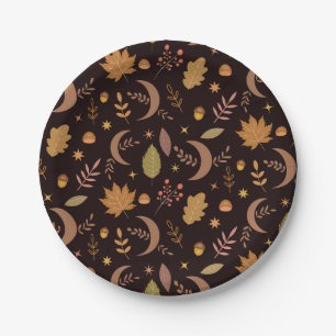 Thanksgiving Dinner Autumn Leaves with Boho Moon  Paper Plate
