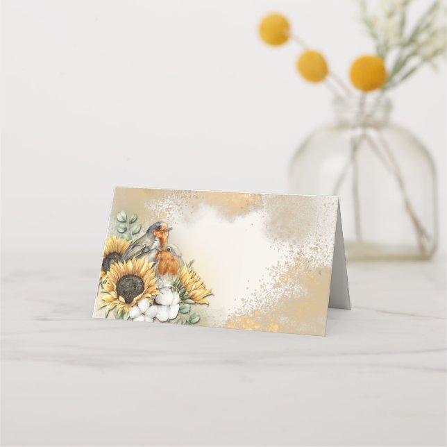 Thanksgiving Dinner Birds Sunflowers Fall Autumn   Place Card (Front)
