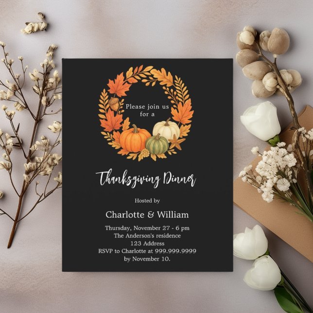 Thanksgiving dinner black pumpkin invitation (Creator Uploaded)