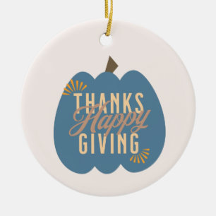 Thanksgiving Dinner Blue Pumpkin  Ceramic Ornament