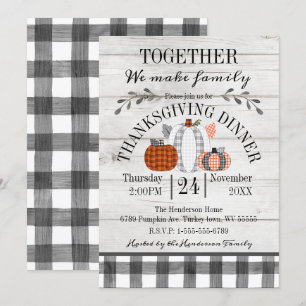 Thanksgiving Dinner Buffalo Plaid Pumpkins Invitation