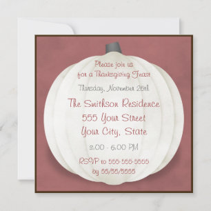 Thanksgiving Dinner Country Rustic White Pumpkin Invitation