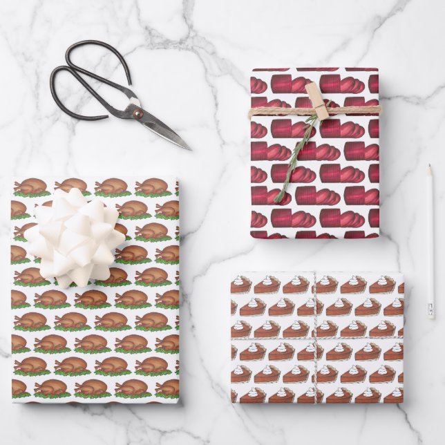 Thanksgiving Dinner Cranberry Turkey Pumpkin Pie Wrapping Paper Sheet (Front)