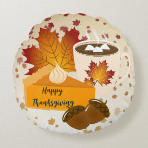 Thanksgiving Dinner Cuisine Pumpkin Pie Hot Choco Round Pillow