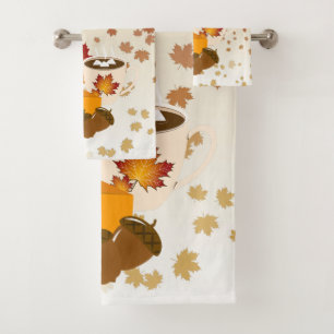 Thanksgiving Dinner Cuisine Pumpkin Pie Hot Cocoa Bath Towel Set