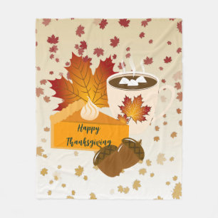 Thanksgiving Dinner Cuisine Pumpkin Pie Hot Cocoa Fleece Blanket
