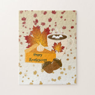 Thanksgiving Dinner Cuisine Pumpkin Pie Hot Cocoa Jigsaw Puzzle