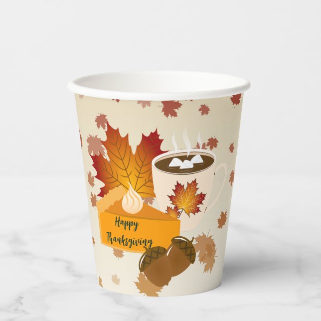 Thanksgiving Dinner Cuisine Pumpkin Pie Hot Cocoa Paper Cups (Front)