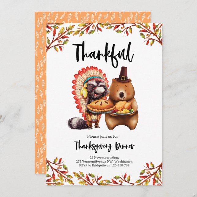 Thanksgiving dinner cute animals Invitation (Front/Back)
