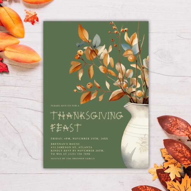 Thanksgiving Dinner Fall Olive Green Friendsgiving Invitation (Thanksgiving Dinner Fall Olive Green Friendsgiving Invitation)