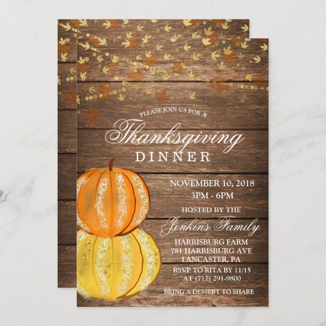 Thanksgiving Dinner Fall Pumpkin Invitation (Front/Back)