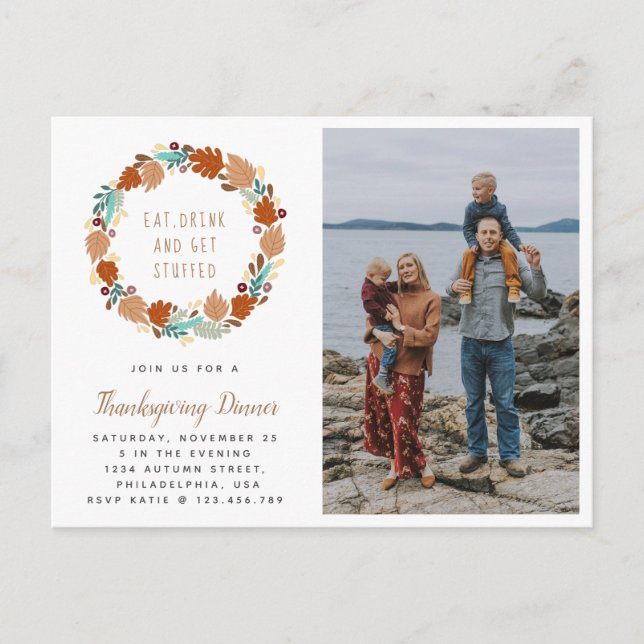 Thanksgiving Dinner Fall Wreath Holiday Photo Announcement Postcard (Front)