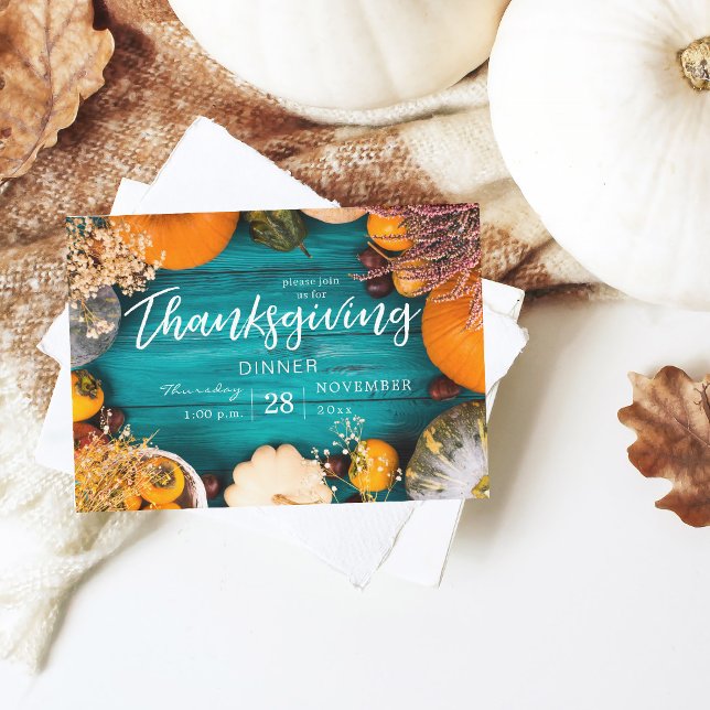 Thanksgiving Dinner Feast Blue Pumpkin Invitation (Creator Uploaded)